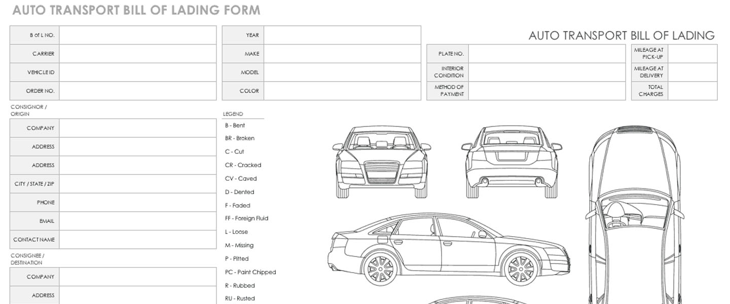 Auto Transport Bill Of Lading Form Professional Services For The Auto 